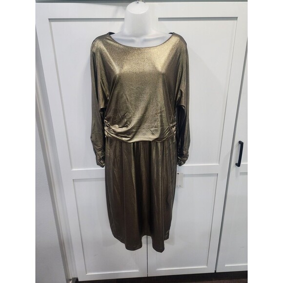 Harper Rose Dresses & Skirts - Women Harper Rose Gold Dress 3/4 Cinched Sleeve Boatneck Sheath Dress Size 14